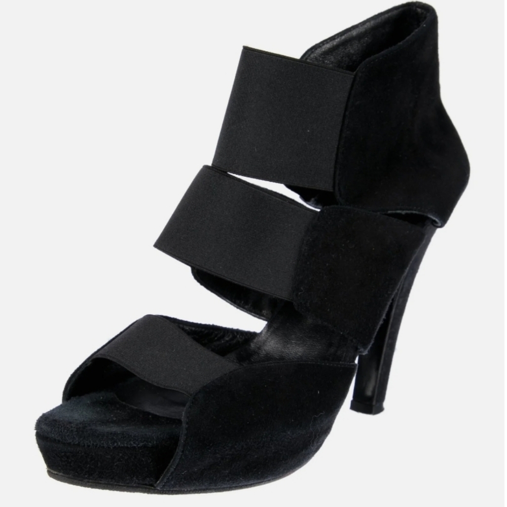 Jenni kayne Black Suede Strappy Nylon‎ Platform Stilleto Heels Size 36